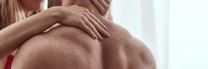 Woman touching his lover's neck