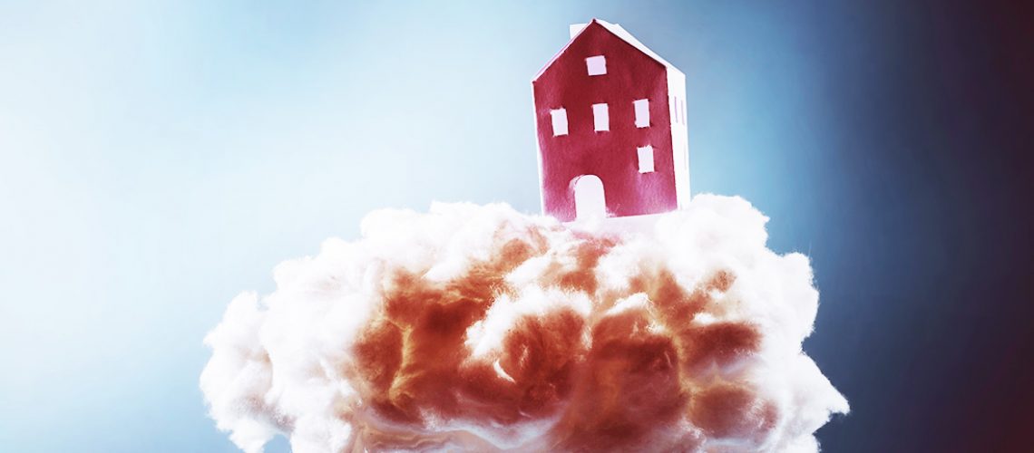 a paper house floating on a cotton cloud