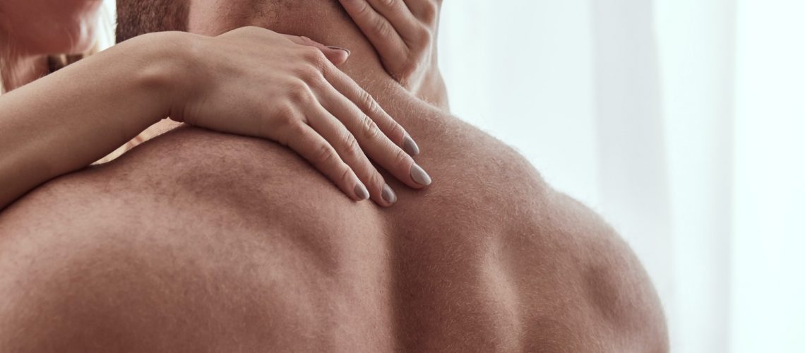 Woman touching his lover's neck